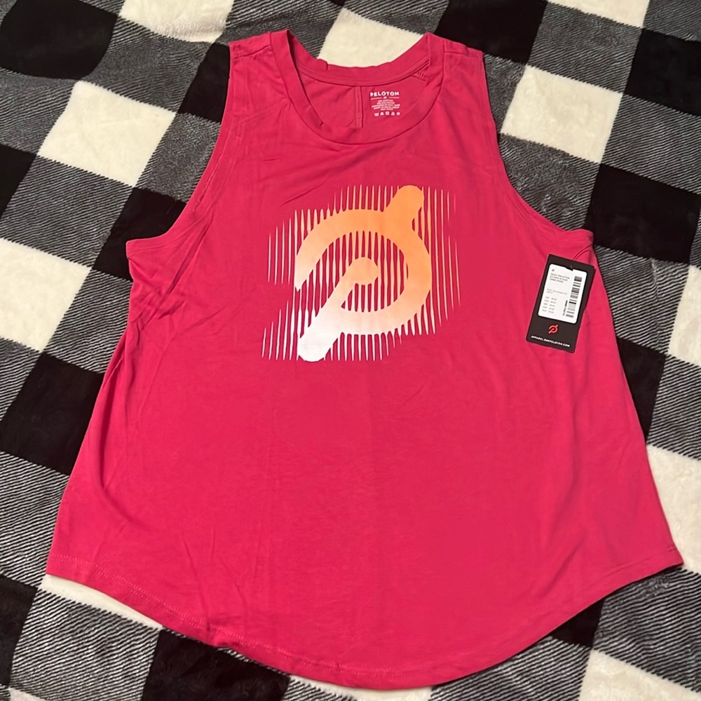 Peloton Pink Tank Top with Orange Gradient Logo